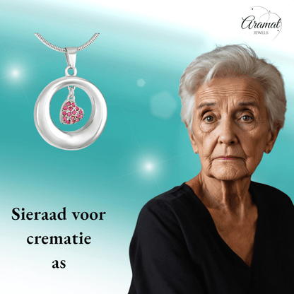 Ashanger open cirkel met roze kristal hart - Aramat Jewels - Gedenkhangers - cadeautip