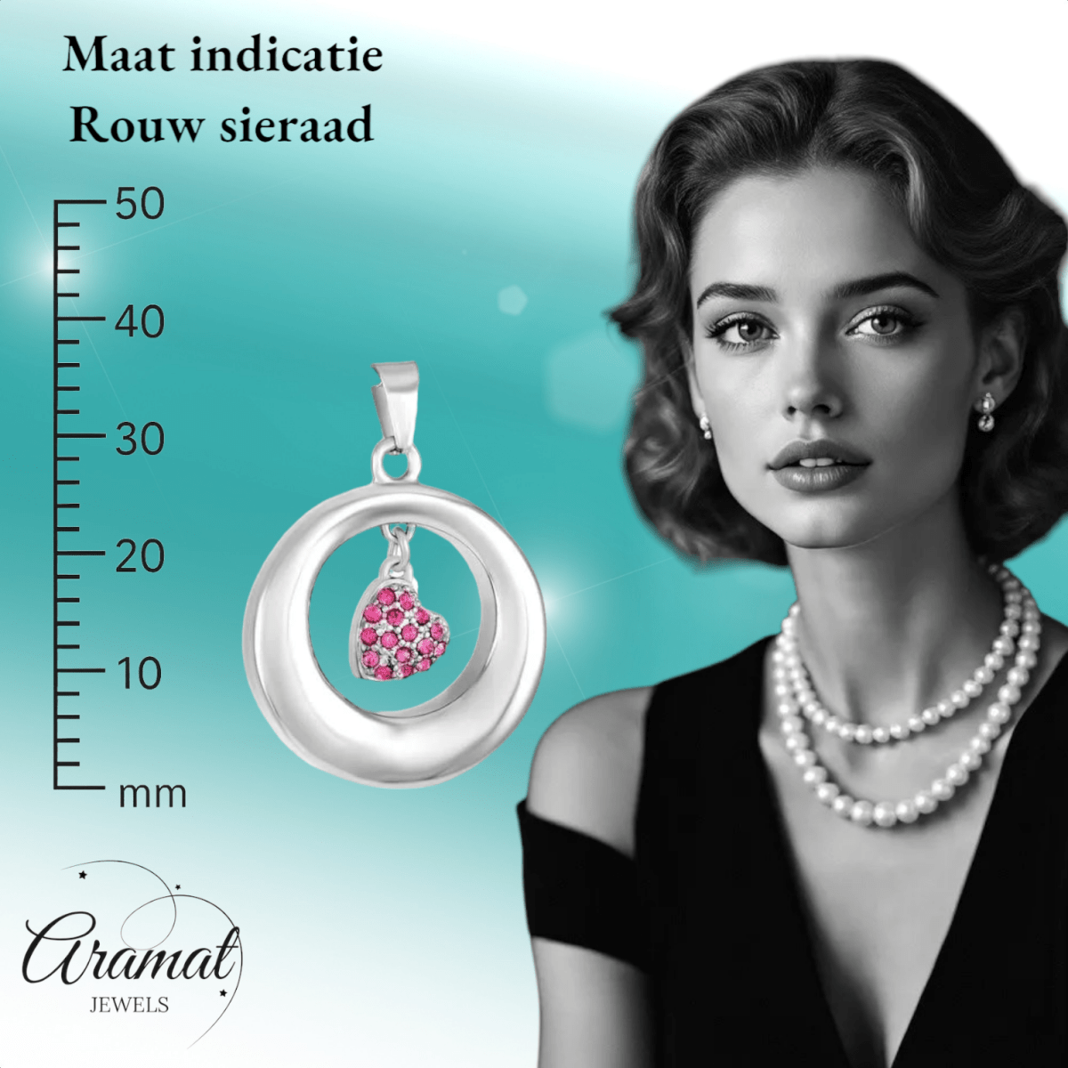 Ashanger open cirkel met roze kristal hart - Aramat Jewels - Gedenkhangers - cadeautip