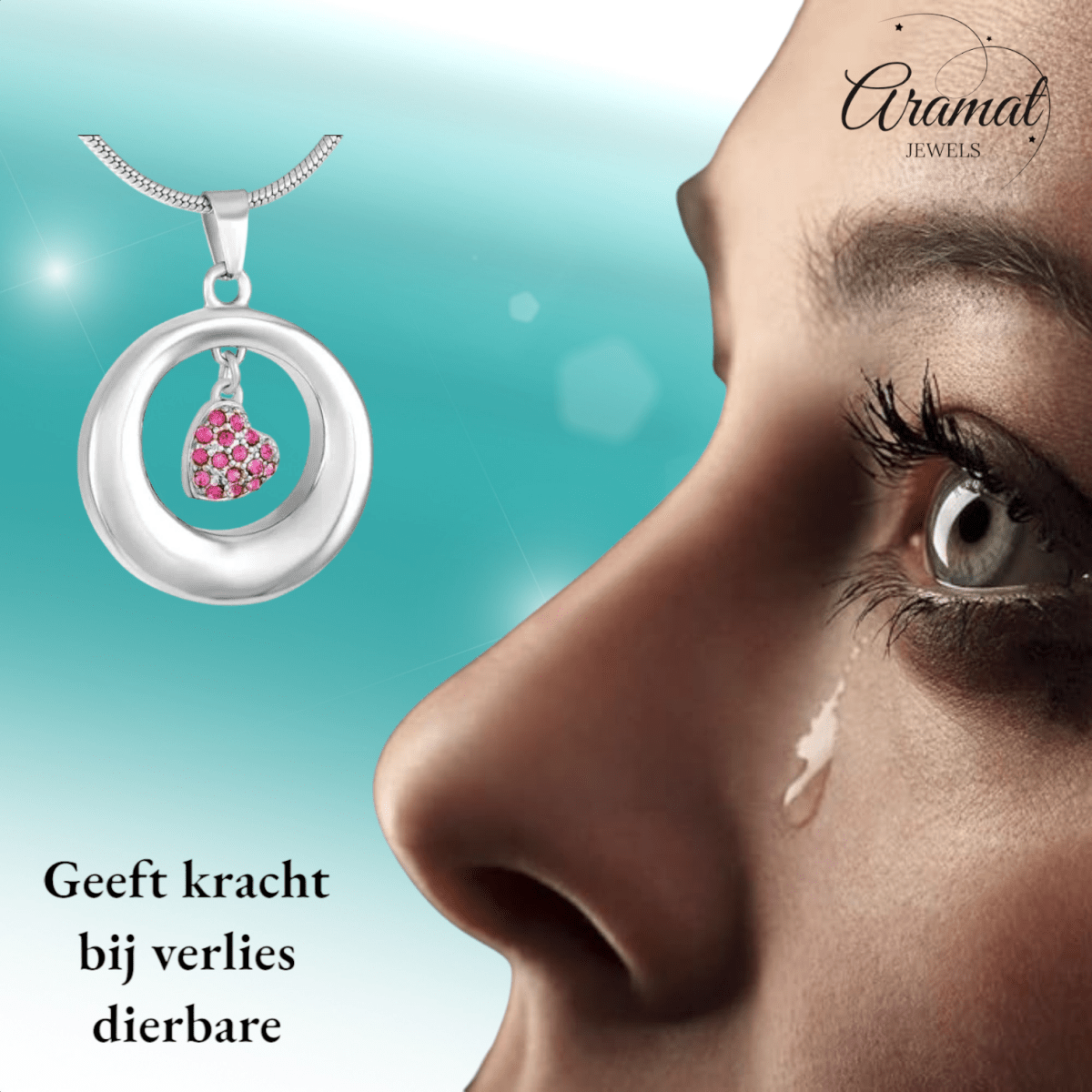 Ashanger open cirkel met roze kristal hart - Aramat Jewels - Gedenkhangers - cadeautip