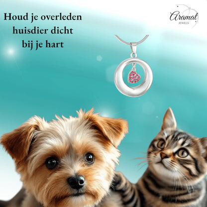 Ashanger open cirkel met roze kristal hart - Aramat Jewels - Gedenkhangers - cadeautip