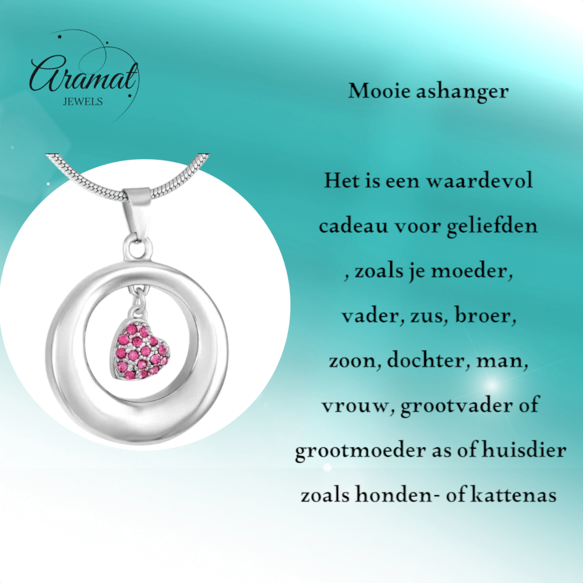 Ashanger open cirkel met roze kristal hart - Aramat Jewels - Gedenkhangers - cadeautip