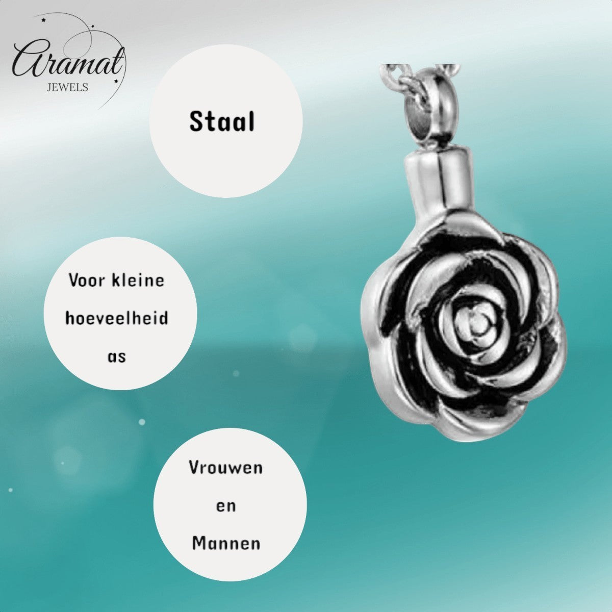 Ashanger roos zilverkleurig – gedenksieraad RVS - Aramat Jewels - Gedenkhangers - cadeautip