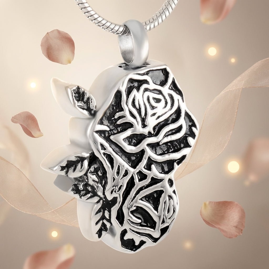 Ashanger Roos - Zilverkleurig RVS - 30x20 mm - Aramat Jewels - Gedenkhangers - cadeautip