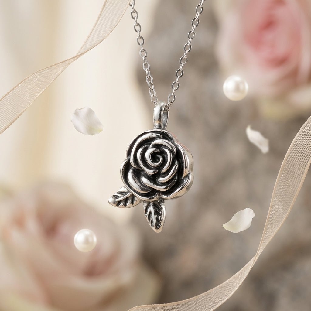 Ashanger Roosvormig met Twee Blaadjes - Zilverkleurig RVS - Aramat Jewels - Gedenkhangers - cadeautip