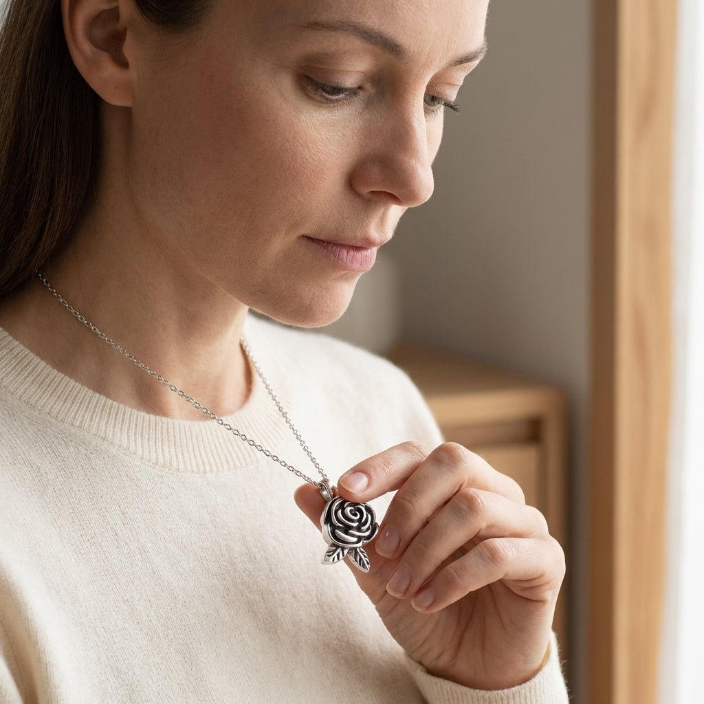 Ashanger Roosvormig met Twee Blaadjes - Zilverkleurig RVS - Aramat Jewels - Gedenkhangers - cadeautip