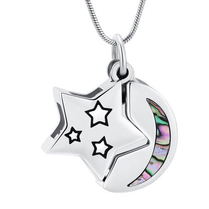 Ashanger Ster en Maan - Zilverkleurig RVS met Abalone - hang1475 - IJD20083 - Gedenkhangers kopen# - 22mm - Abalone - alles