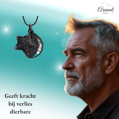 Ashanger Ster en Maan - Zwart RVS met Abalone - hang1474 - IJD20083 - Gedenkhangers kopen# - 22mm - Abalone - alles