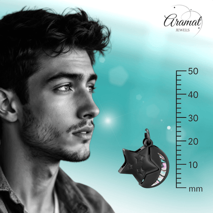 Ashanger Ster en Maan - Zwart RVS met Abalone - hang1474 - IJD20083 - Gedenkhangers kopen# - 22mm - Abalone - alles