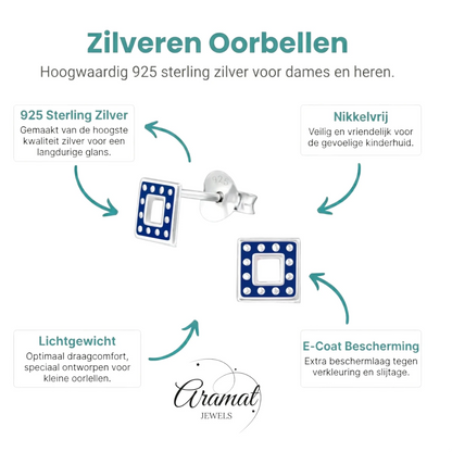 Bali Oorbellen 925 Zilver - Vierkant Donker Blauw - Aramat Jewels - Oorbellen - cadeautip