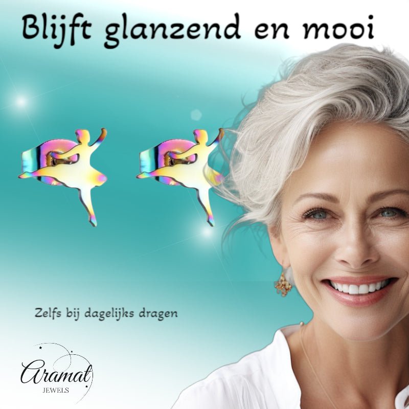 Ballerina Oorstekers RVS – Multikleur 11mm - Aramat Jewels - Oorbellen - cadeautip