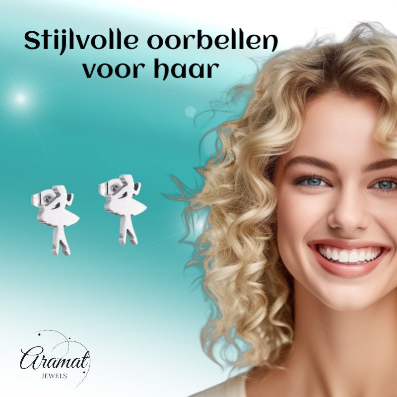 Ballerina Oorstekers RVS – Zilverkleur 10x6mm - Aramat Jewels - Oorbellen - cadeautip