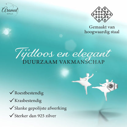 Ballerina Oorstekers RVS – Zilverkleur 11mm - Aramat Jewels - Oorbellen - cadeautip