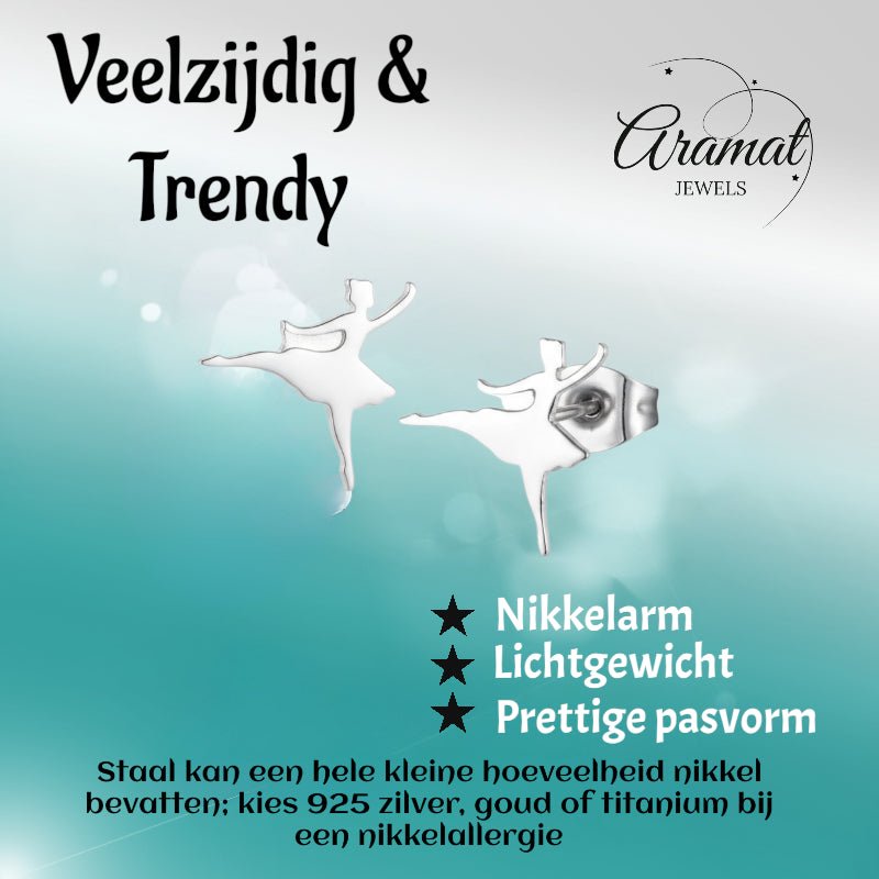 Ballerina Oorstekers RVS – Zilverkleur 11mm - Aramat Jewels - Oorbellen - cadeautip