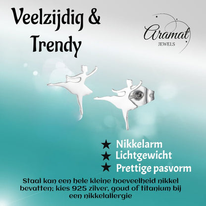Ballerina Oorstekers RVS – Zilverkleur 11mm - Aramat Jewels - Oorbellen - cadeautip