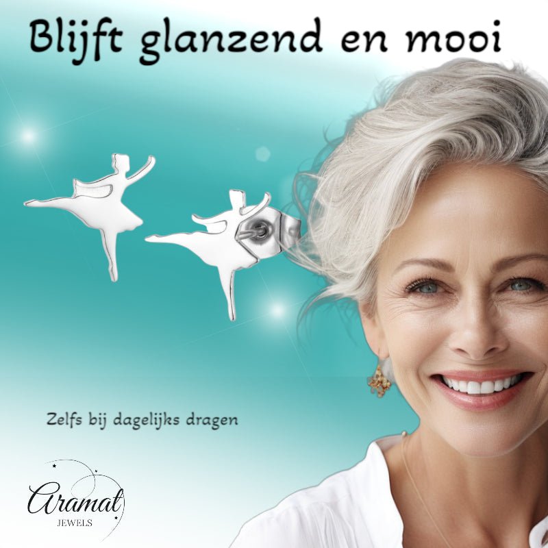 Ballerina Oorstekers RVS – Zilverkleur 11mm - Aramat Jewels - Oorbellen - cadeautip
