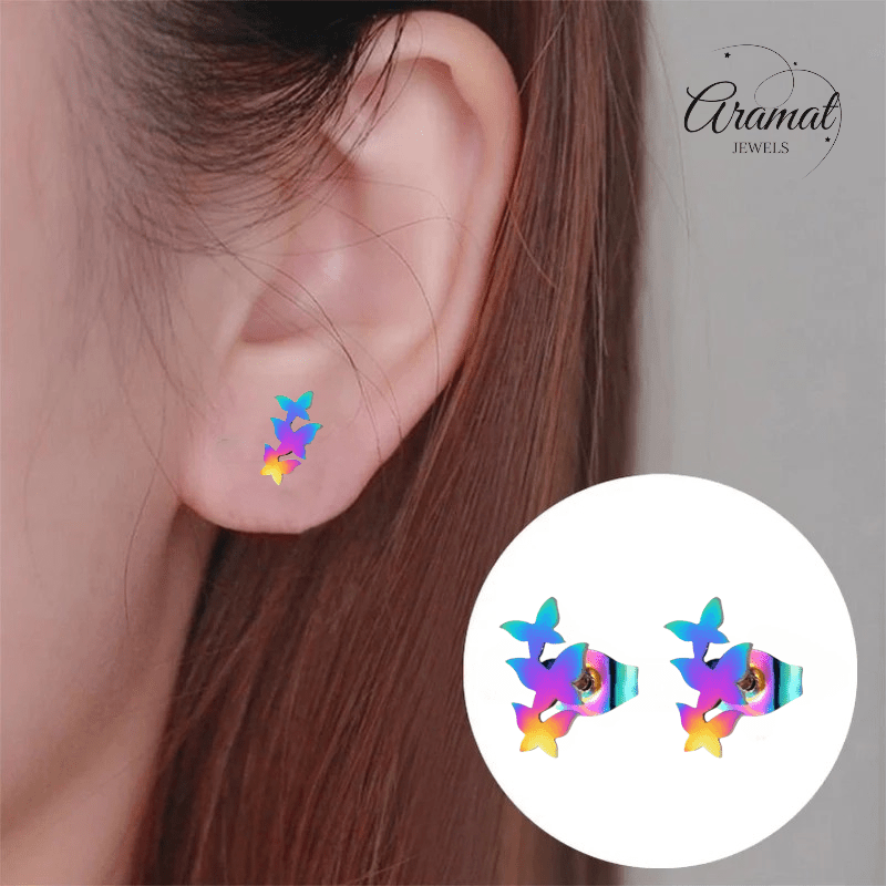 Bar oorstekers multikleur – 3 vlinders – 10x6mm - Aramat Jewels - Oorbellen - cadeautip