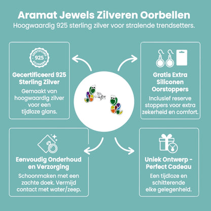Betoverende Zilveren Slangen Oorbellen – Regenboogkleurig Emaille – 9x6mm - Aramat Jewels - Oorbellen - cadeautip