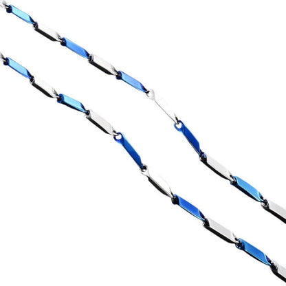 Bicolor Bamboo Ketting Blauw - Zilver Staal – 60cm - Aramat Jewels - Halskettingen - cadeautip