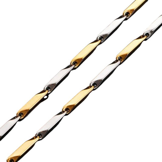 Bicolor Bamboo Necklace made of Gold and Silver Stainless Steel – 3mm Wide – 60cm Long