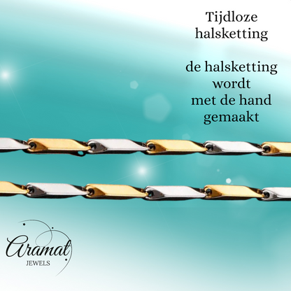 Bicolor Bamboo Necklace made of Gold and Silver Stainless Steel – 3mm Wide – 60cm Long