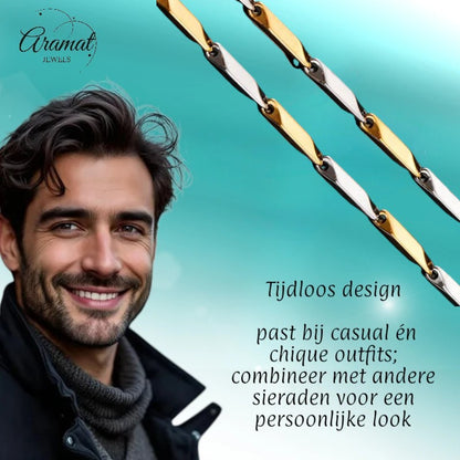 Bicolor Bamboo Necklace made of Gold and Silver Stainless Steel – 3mm Wide – 60cm Long