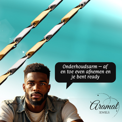 Bicolor Bamboo Necklace made of Gold and Silver Stainless Steel – 3mm Wide – 60cm Long