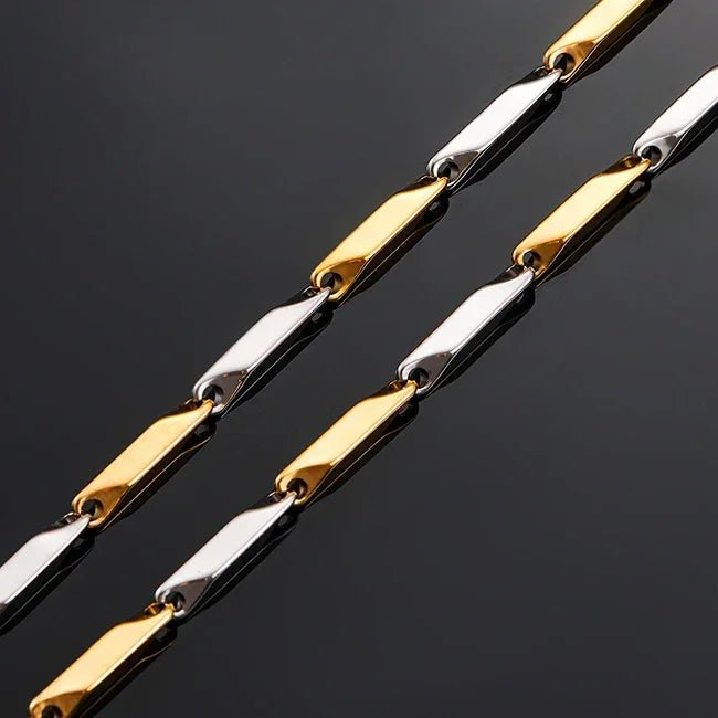 Bicolor Bamboo Necklace made of Gold and Silver Stainless Steel – 3mm Wide – 60cm Long