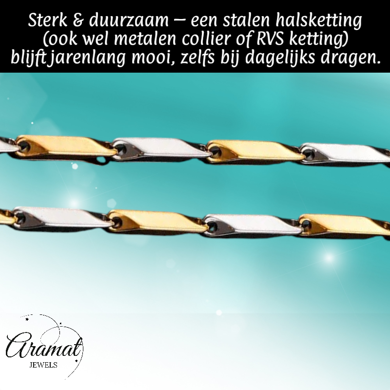 Bicolor Bamboo Necklace made of Gold and Silver Stainless Steel – 3mm Wide – 60cm Long