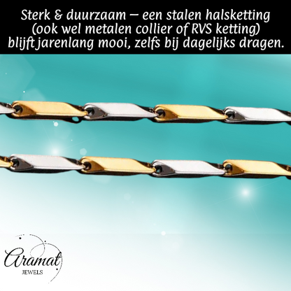 Bicolor Bamboo Necklace made of Gold and Silver Stainless Steel – 3mm Wide – 60cm Long