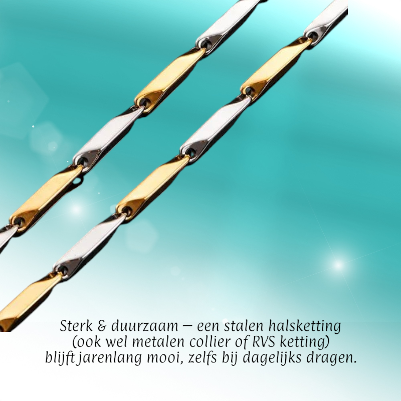 Bicolor Bamboo Necklace made of Gold and Silver Stainless Steel – 3mm Wide – 60cm Long