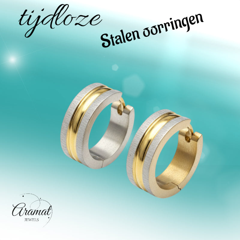 Earrings – Matte Bicolor Stainless Steel Silver/Gold (20x7mm) 