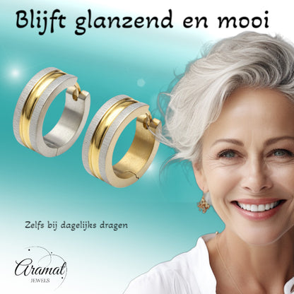 Earrings – Matte Bicolor Stainless Steel Silver/Gold (20x7mm) 