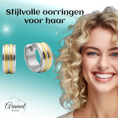 Bicolor RVS Klap creolen voor Kinderen 10mm - Aramat Jewels - Oorringen - cadeautip