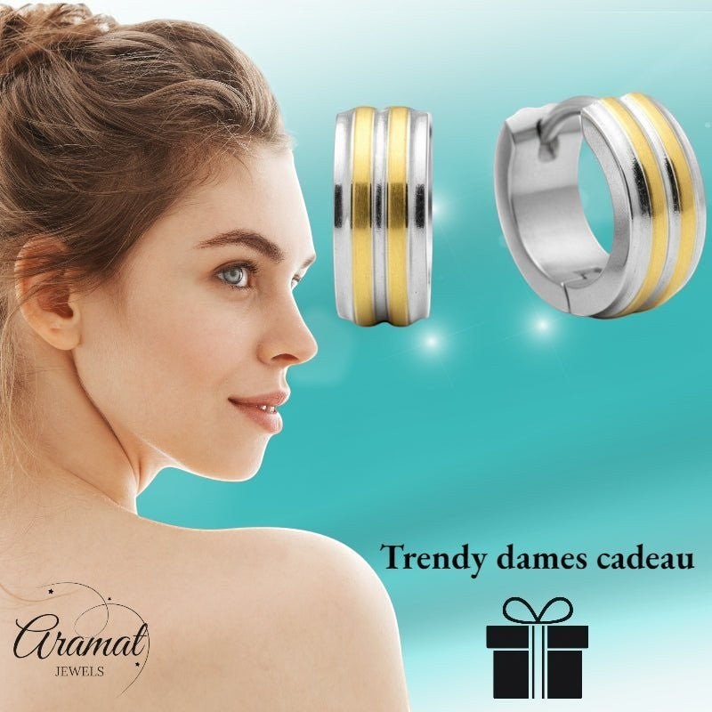 Bicolor RVS Klap creolen voor Kinderen 10mm - Aramat Jewels - Oorringen - cadeautip