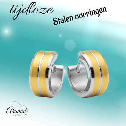 Huggies – Bicolor stainless steel with Gold accent (14mm) 