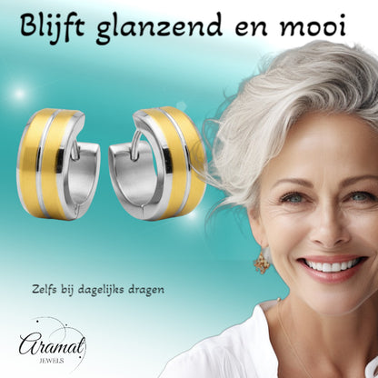 Huggies – Bicolor stainless steel with Gold accent (14mm) 