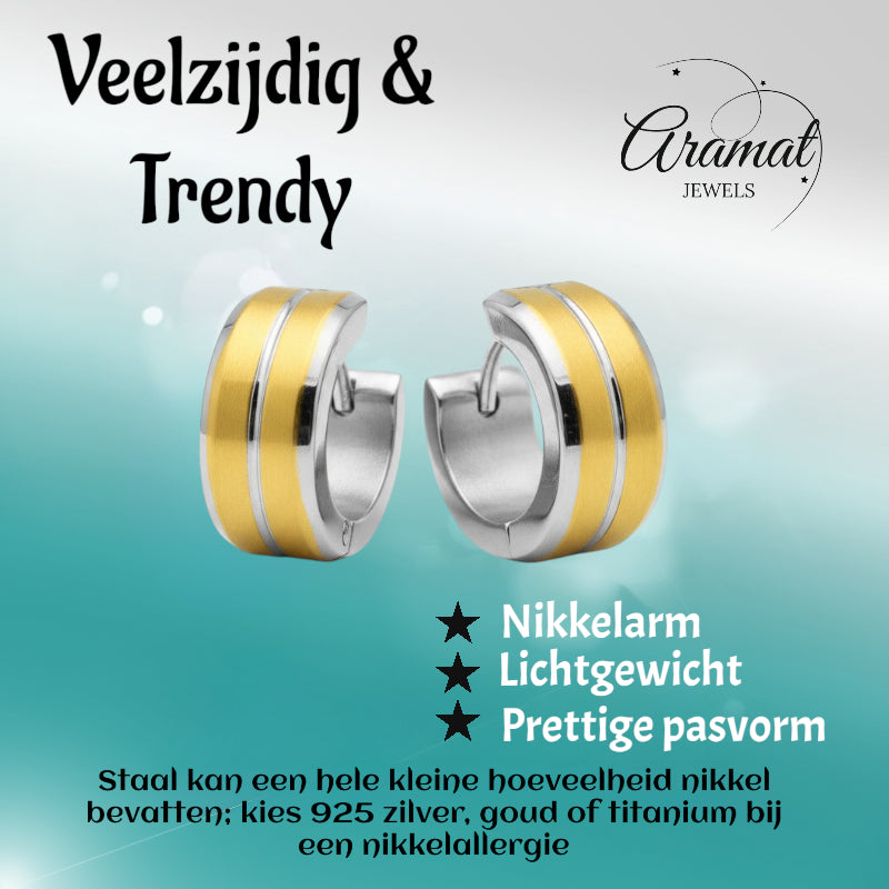 Huggies – Bicolor stainless steel with Gold accent (14mm) 