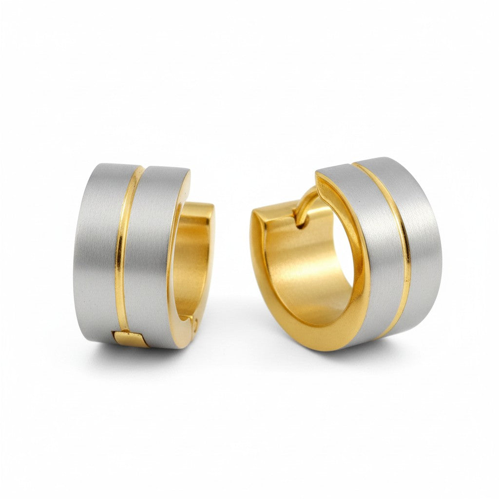 Earrings – Matte Bicolor Stainless Steel Silver/Gold (13x7mm) 