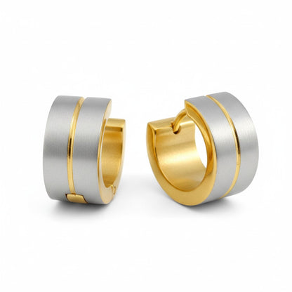Earrings – Matte Bicolor Stainless Steel Silver/Gold (13x7mm) 