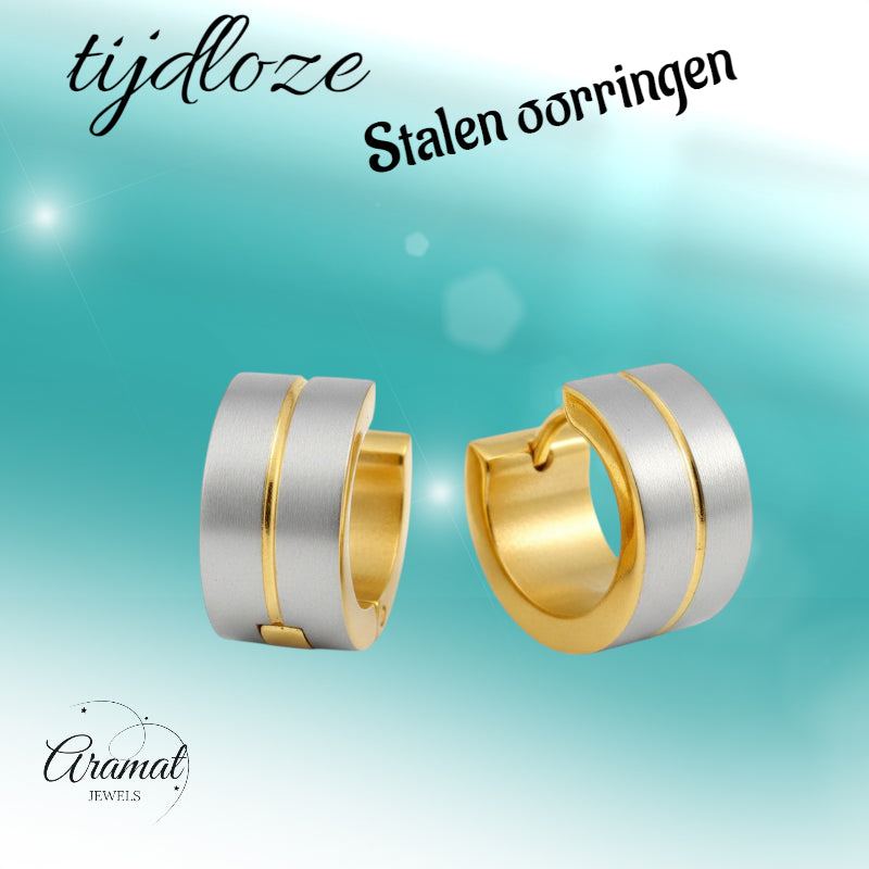 Earrings – Matte Bicolor Stainless Steel Silver/Gold (13x7mm) 