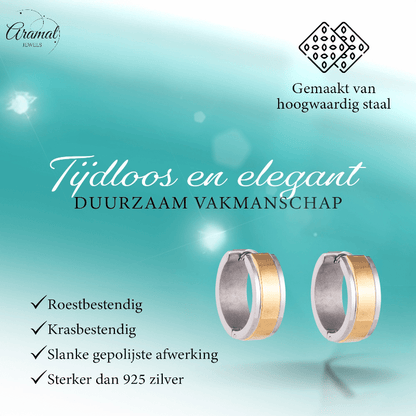 Bicolor RVS Oorringen met Goudkleurige Streep 13x7mm - oor5818 - se28070 - Oorringen kopen# - 13mm - 7mm - alles