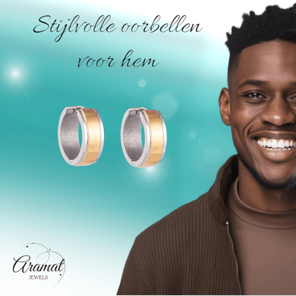 Bicolor RVS Oorringen met Goudkleurige Streep 13x7mm - oor5818 - se28070 - Oorringen kopen# - 13mm - 7mm - alles