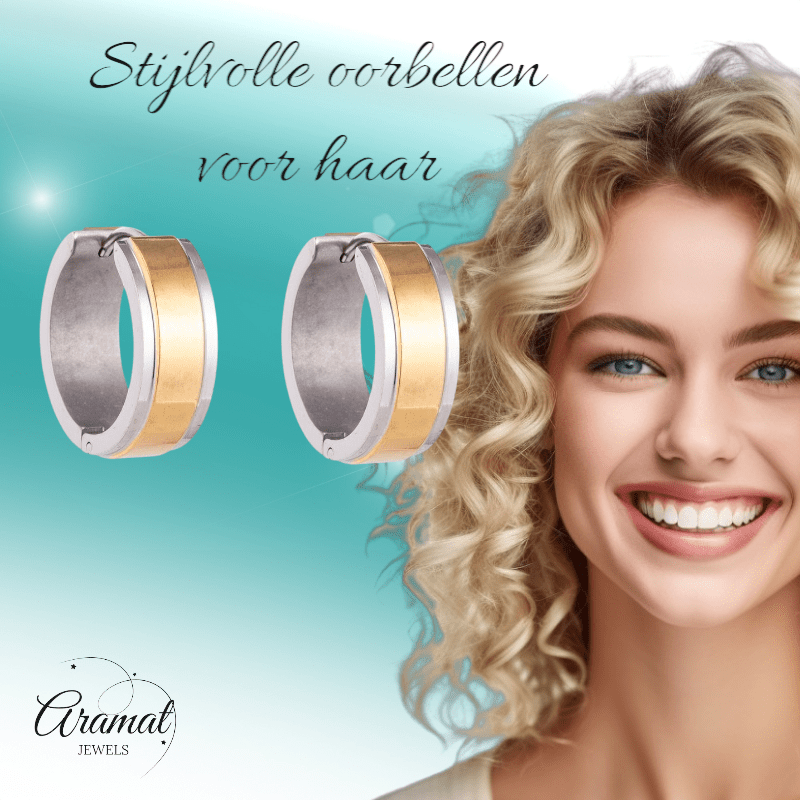Bicolor RVS Oorringen met Goudkleurige Streep 13x7mm - oor5818 - se28070 - Oorringen kopen# - 13mm - 7mm - alles