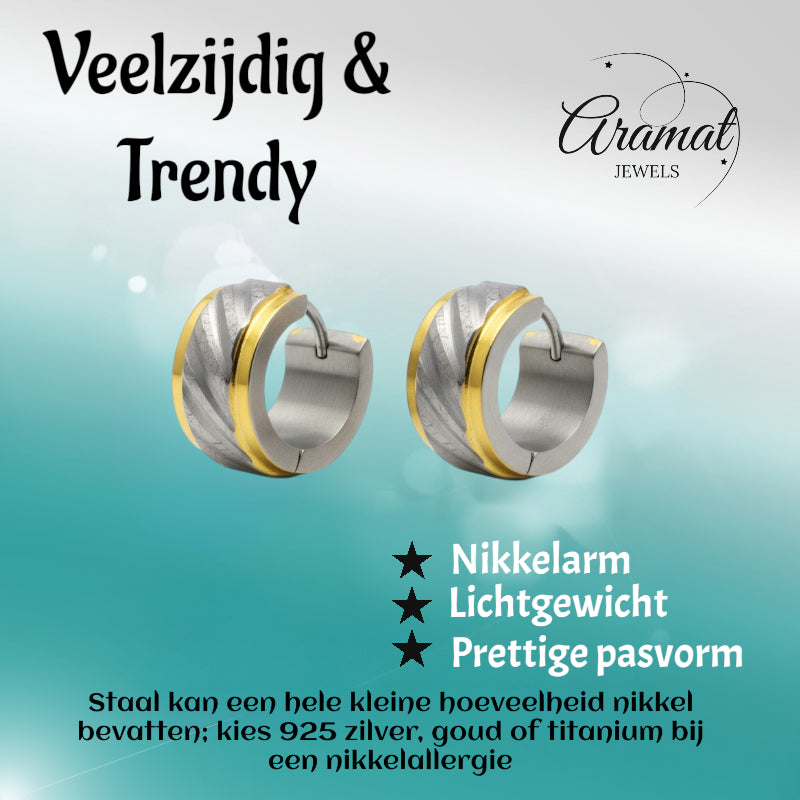 Huggies – Two-tone stainless steel diamond design (gold and silver) 