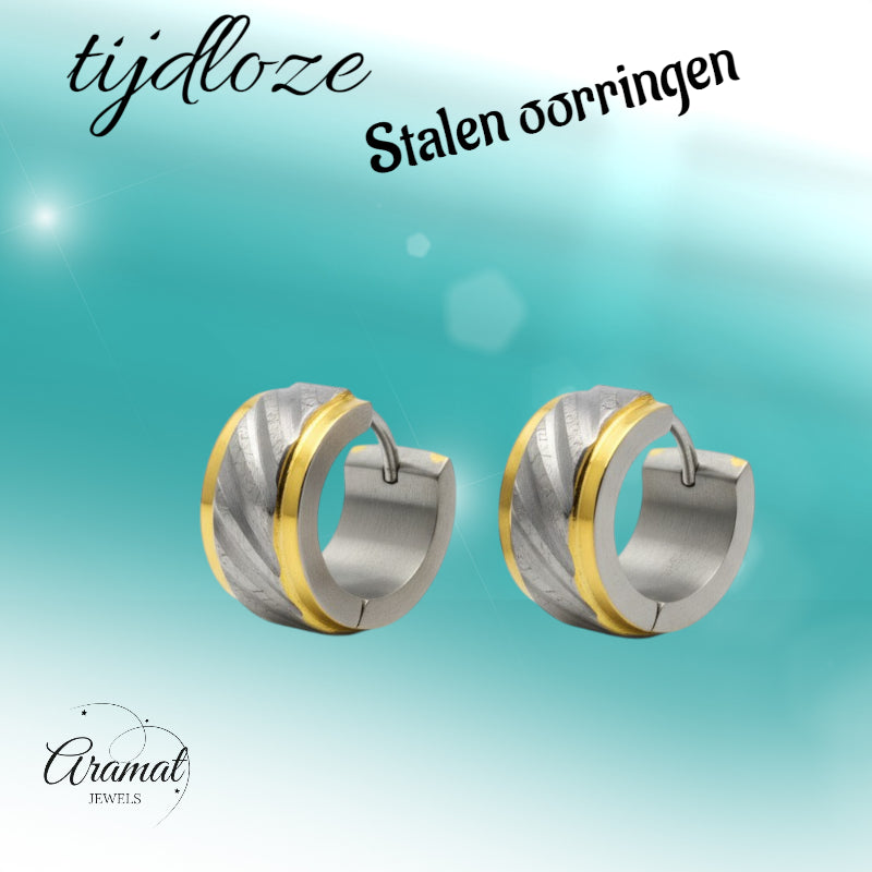 Huggies – Two-tone stainless steel diamond design (gold and silver) 