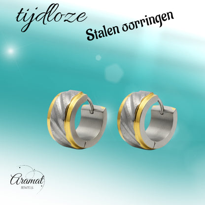 Huggies – Two-tone stainless steel diamond design (gold and silver) 