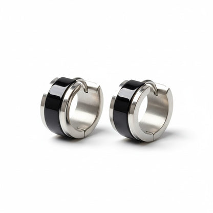 Earrings – Bicolor Stainless Steel Gloss Black/Silver (13x7mm) 