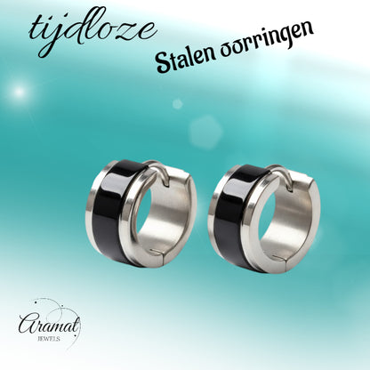 Earrings – Bicolor Stainless Steel Gloss Black/Silver (13x7mm) 