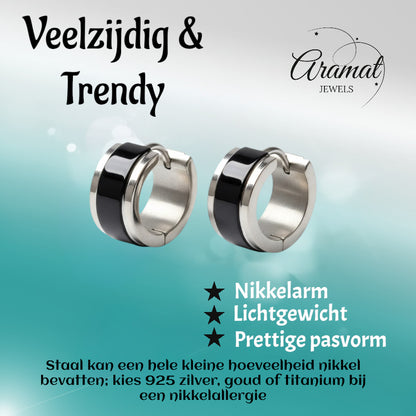 Earrings – Bicolor Stainless Steel Gloss Black/Silver (13x7mm) 