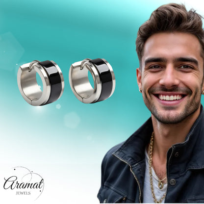 Earrings – Bicolor Stainless Steel Gloss Black/Silver (13x7mm) 